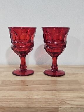 Pair of Vintage Red Pressed Glass Fostoria Goblets
